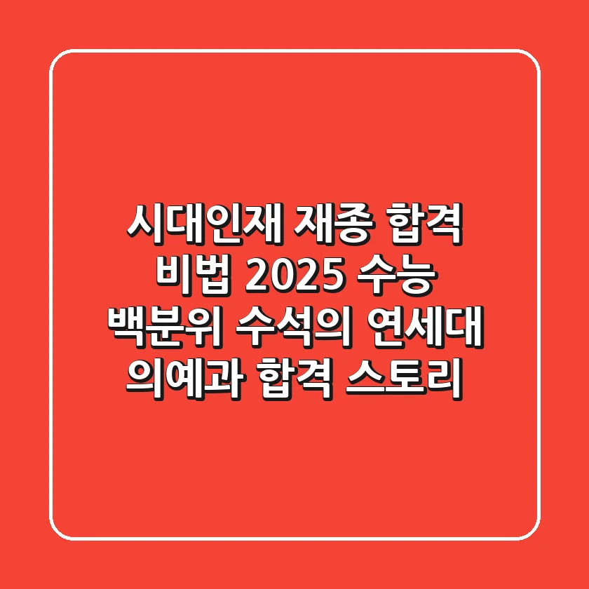 시대인재 재종 합격 비법: 2025 수능 백분위 수석의 연세대 의예과 합격 스토리