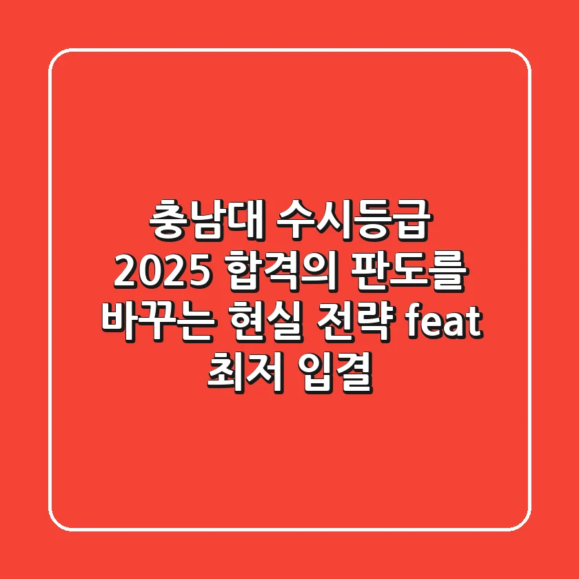 충남대 수시등급 2025, 합격의 판도를 바꾸는 현실 전략 (feat. 최저, 입결)